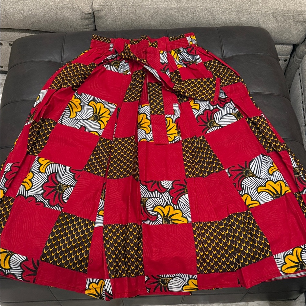 Red Floral Patchwork A-Line Skirt